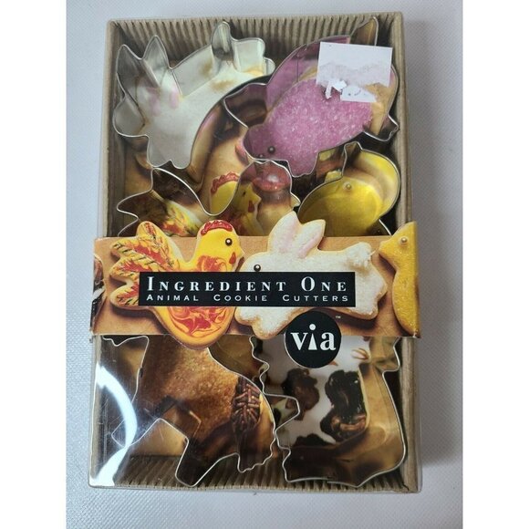 VIA Ingred One Animal Cookie Cutters Set Bunny Chicken Metal Bake Tool NEW - Picture 1 of 4